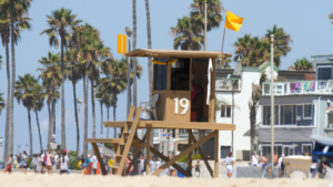 Newport Beach Lifeguard tower flags